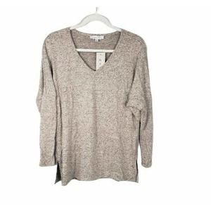 NWT Gaze Soft Marbled Pink Grey Cozy V-neck Sweater medium womens